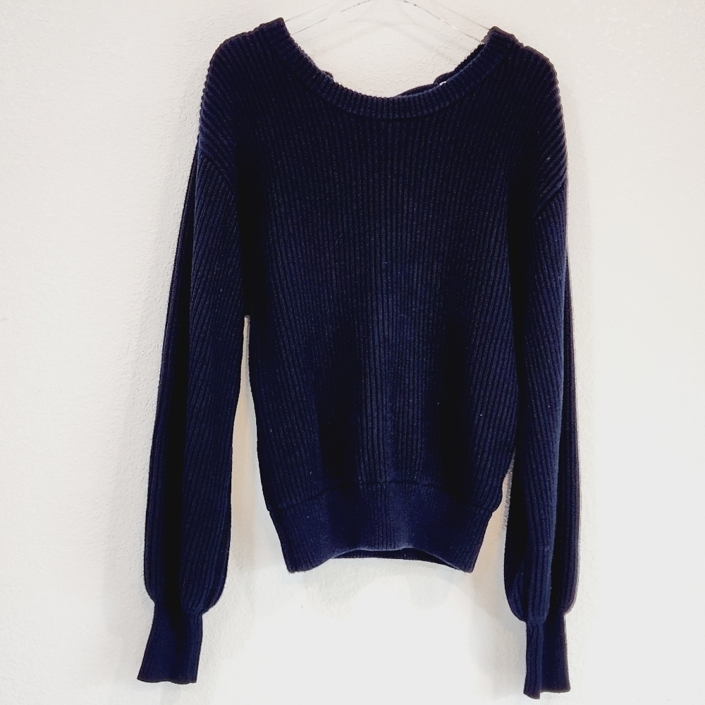 Philosophy Scoop Tie Deep V Back Ribbed Cotton Sweater Sz M